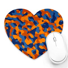 Blue And Orange Camouflage Pattern Heart Mousepads by SpinnyChairDesigns