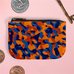 Blue And Orange Camouflage Pattern Mini Coin Purse by SpinnyChairDesigns