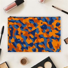 Blue And Orange Camouflage Pattern Cosmetic Bag (large) by SpinnyChairDesigns