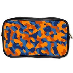 Blue And Orange Camouflage Pattern Toiletries Bag (two Sides) by SpinnyChairDesigns