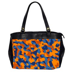 Blue And Orange Camouflage Pattern Oversize Office Handbag (2 Sides) by SpinnyChairDesigns