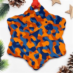 Blue And Orange Camouflage Pattern Ornament (snowflake) by SpinnyChairDesigns