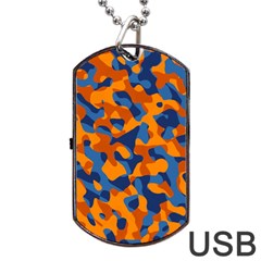 Blue And Orange Camouflage Pattern Dog Tag Usb Flash (one Side) by SpinnyChairDesigns