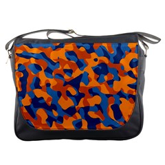 Blue And Orange Camouflage Pattern Messenger Bag by SpinnyChairDesigns