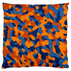 Blue And Orange Camouflage Pattern Large Cushion Case (two Sides) by SpinnyChairDesigns