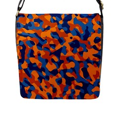 Blue And Orange Camouflage Pattern Flap Closure Messenger Bag (l) by SpinnyChairDesigns