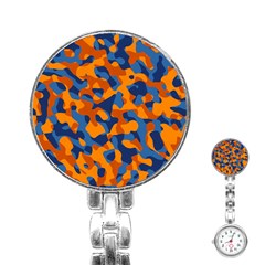 Blue And Orange Camouflage Pattern Stainless Steel Nurses Watch by SpinnyChairDesigns