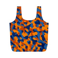 Blue And Orange Camouflage Pattern Full Print Recycle Bag (m) by SpinnyChairDesigns