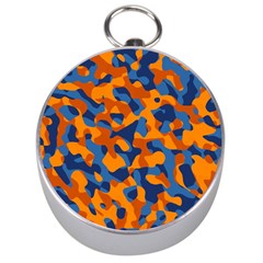 Blue And Orange Camouflage Pattern Silver Compasses by SpinnyChairDesigns