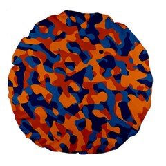 Blue And Orange Camouflage Pattern Large 18  Premium Flano Round Cushions by SpinnyChairDesigns