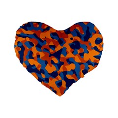 Blue And Orange Camouflage Pattern Standard 16  Premium Flano Heart Shape Cushions