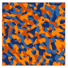 Blue And Orange Camouflage Pattern Large Satin Scarf (square) by SpinnyChairDesigns