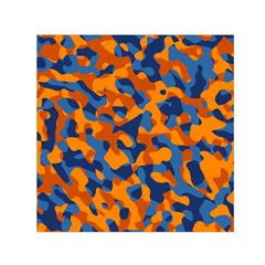 Blue And Orange Camouflage Pattern Small Satin Scarf (square) by SpinnyChairDesigns