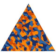 Blue And Orange Camouflage Pattern Wooden Puzzle Triangle by SpinnyChairDesigns