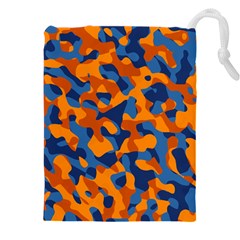 Blue And Orange Camouflage Pattern Drawstring Pouch (4xl) by SpinnyChairDesigns