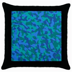 Blue Turquoise Teal Camouflage Pattern Throw Pillow Case (black) by SpinnyChairDesigns