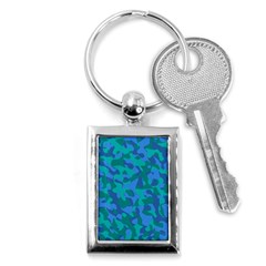 Blue Turquoise Teal Camouflage Pattern Key Chain (rectangle) by SpinnyChairDesigns