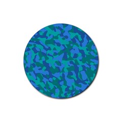 Blue Turquoise Teal Camouflage Pattern Rubber Coaster (round)  by SpinnyChairDesigns