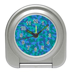 Blue Turquoise Teal Camouflage Pattern Travel Alarm Clock by SpinnyChairDesigns