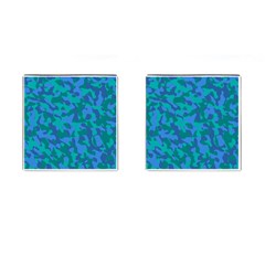 Blue Turquoise Teal Camouflage Pattern Cufflinks (square) by SpinnyChairDesigns