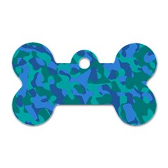 Blue Turquoise Teal Camouflage Pattern Dog Tag Bone (two Sides) by SpinnyChairDesigns