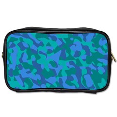 Blue Turquoise Teal Camouflage Pattern Toiletries Bag (two Sides) by SpinnyChairDesigns