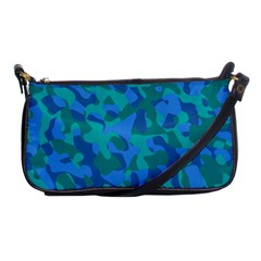 Blue Turquoise Teal Camouflage Pattern Shoulder Clutch Bag by SpinnyChairDesigns