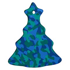 Blue Turquoise Teal Camouflage Pattern Christmas Tree Ornament (two Sides) by SpinnyChairDesigns