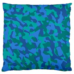 Blue Turquoise Teal Camouflage Pattern Large Cushion Case (two Sides) by SpinnyChairDesigns