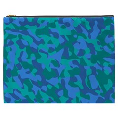 Blue Turquoise Teal Camouflage Pattern Cosmetic Bag (xxxl) by SpinnyChairDesigns