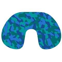 Blue Turquoise Teal Camouflage Pattern Travel Neck Pillow by SpinnyChairDesigns