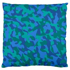 Blue Turquoise Teal Camouflage Pattern Large Flano Cushion Case (one Side) by SpinnyChairDesigns