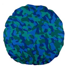 Blue Turquoise Teal Camouflage Pattern Large 18  Premium Flano Round Cushions by SpinnyChairDesigns