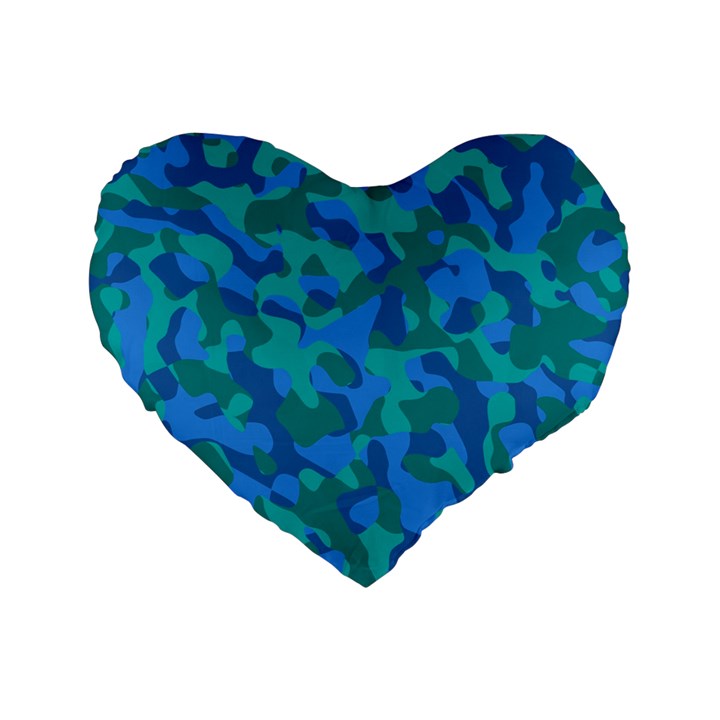 Blue Turquoise Teal Camouflage Pattern Standard 16  Premium Flano Heart Shape Cushions