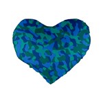 Blue Turquoise Teal Camouflage Pattern Standard 16  Premium Flano Heart Shape Cushions Back