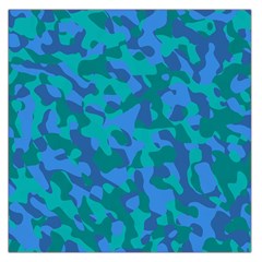 Blue Turquoise Teal Camouflage Pattern Large Satin Scarf (square) by SpinnyChairDesigns