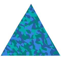 Blue Turquoise Teal Camouflage Pattern Wooden Puzzle Triangle