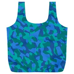 Blue Turquoise Teal Camouflage Pattern Full Print Recycle Bag (xxxl) by SpinnyChairDesigns