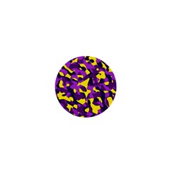 Purple And Yellow Camouflage Pattern 1  Mini Buttons by SpinnyChairDesigns