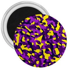 Purple And Yellow Camouflage Pattern 3  Magnets by SpinnyChairDesigns