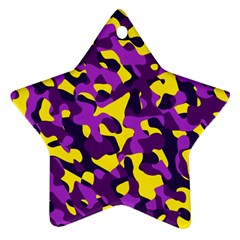 Purple And Yellow Camouflage Pattern Ornament (star) by SpinnyChairDesigns