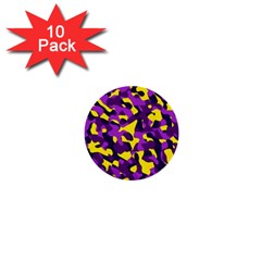 Purple And Yellow Camouflage Pattern 1  Mini Buttons (10 Pack)  by SpinnyChairDesigns