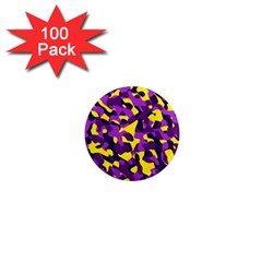 Purple And Yellow Camouflage Pattern 1  Mini Magnets (100 Pack)  by SpinnyChairDesigns