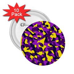 Purple And Yellow Camouflage Pattern 2 25  Buttons (10 Pack)  by SpinnyChairDesigns