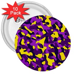 Purple And Yellow Camouflage Pattern 3  Buttons (10 Pack)  by SpinnyChairDesigns