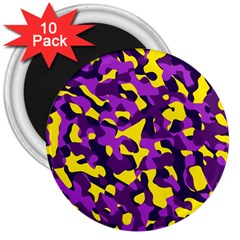 Purple And Yellow Camouflage Pattern 3  Magnets (10 Pack)  by SpinnyChairDesigns