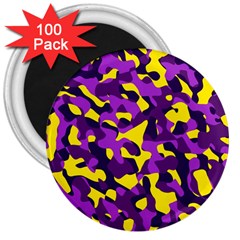 Purple And Yellow Camouflage Pattern 3  Magnets (100 Pack) by SpinnyChairDesigns