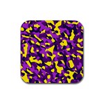 Purple and Yellow Camouflage Pattern Rubber Coaster (Square)  Front