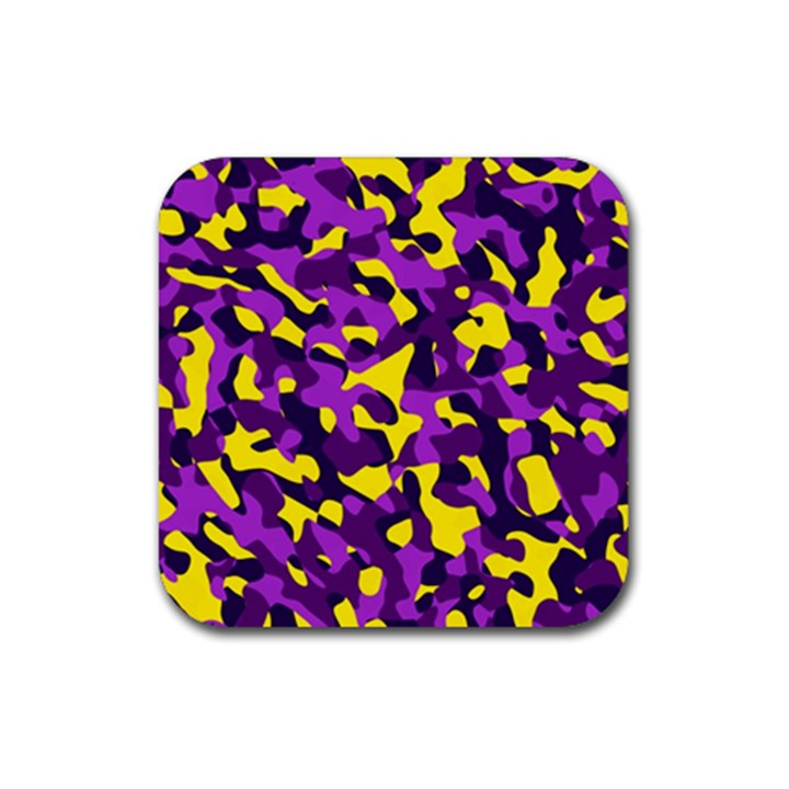 Purple and Yellow Camouflage Pattern Rubber Coaster (Square) 