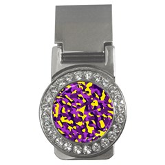 Purple And Yellow Camouflage Pattern Money Clips (cz)  by SpinnyChairDesigns